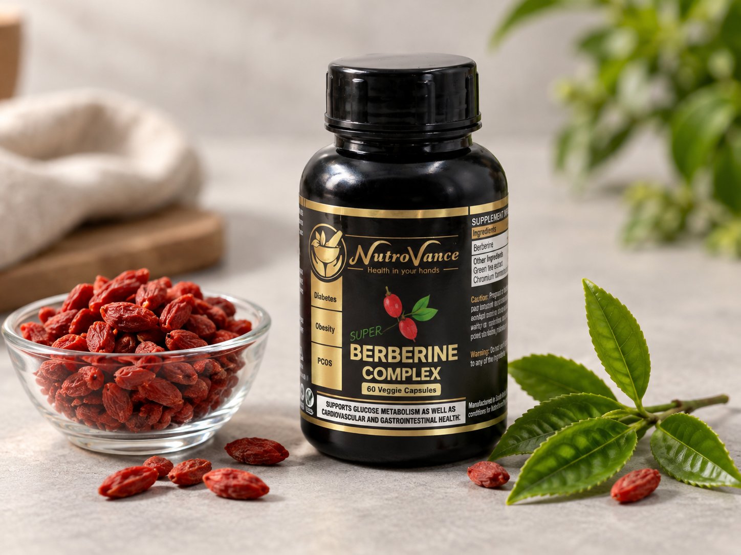 NutroVance Super Berberine Complex with goji berries and green tea